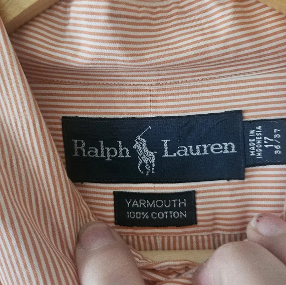 Ralph Lauren Men's Red Pinstripe Collared Yarmouth Cotton Pony Logo Shirt 17 - Picture 3 of 7